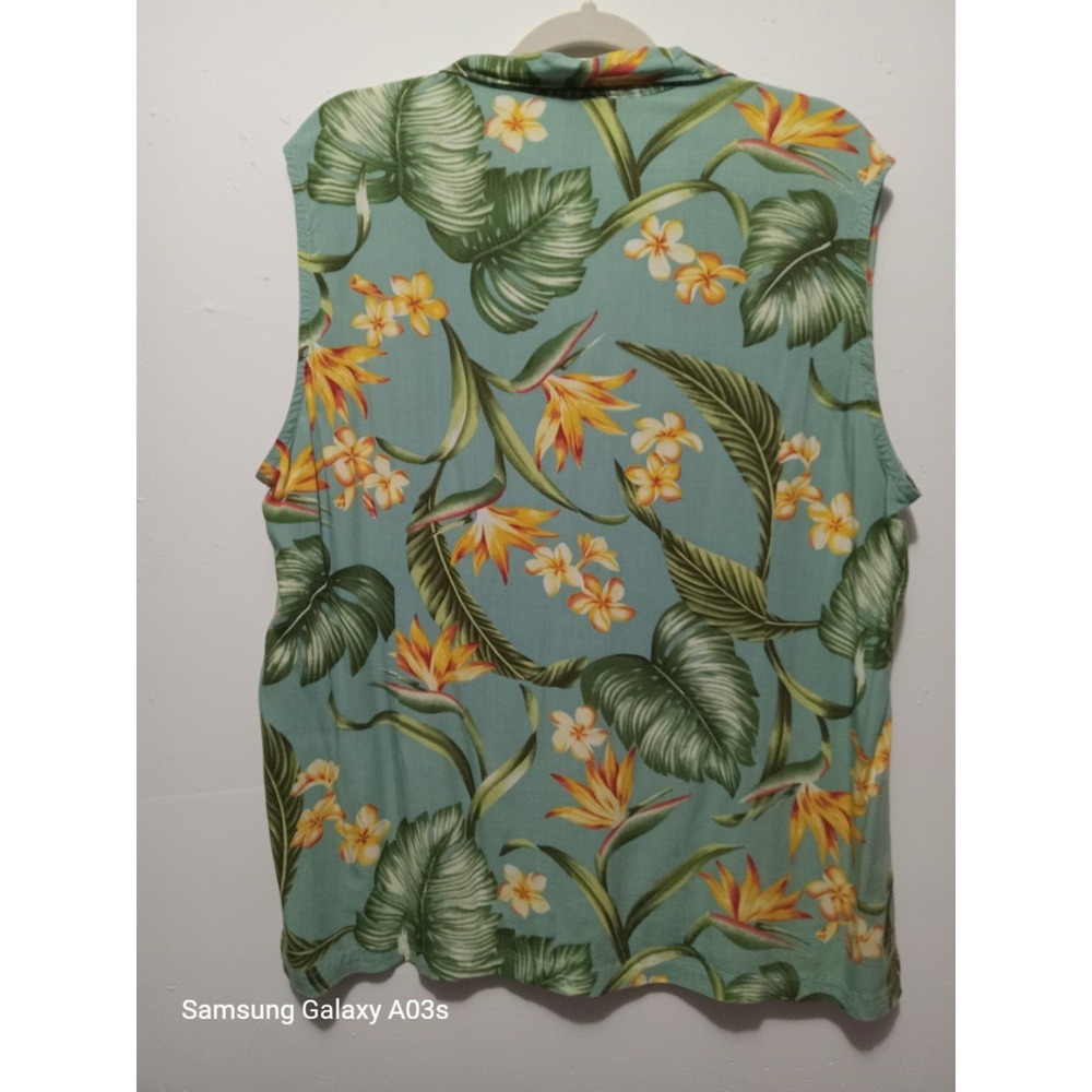 Aloha Hut Hawaii Womens 2X Tropical Floral Rayon Sleeveless Camp Shirt Green - Picture 3 of 6